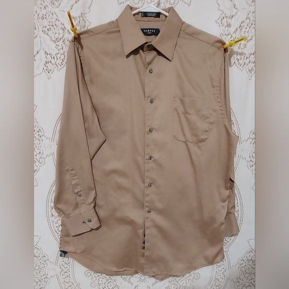 George Other - George Satein tan long sleeve dress shirt size Large inv 371